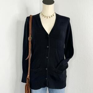 Banana Republic Black V-Neck Long Sleeve Button Caragain Sweater Size Small
